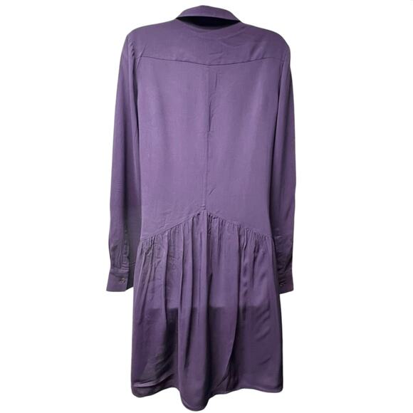Theory Failly Rove Pleated Drop Waist Long Sleeve Purple Button Shirt Dress Sz 6 - Picture 3 of 8
